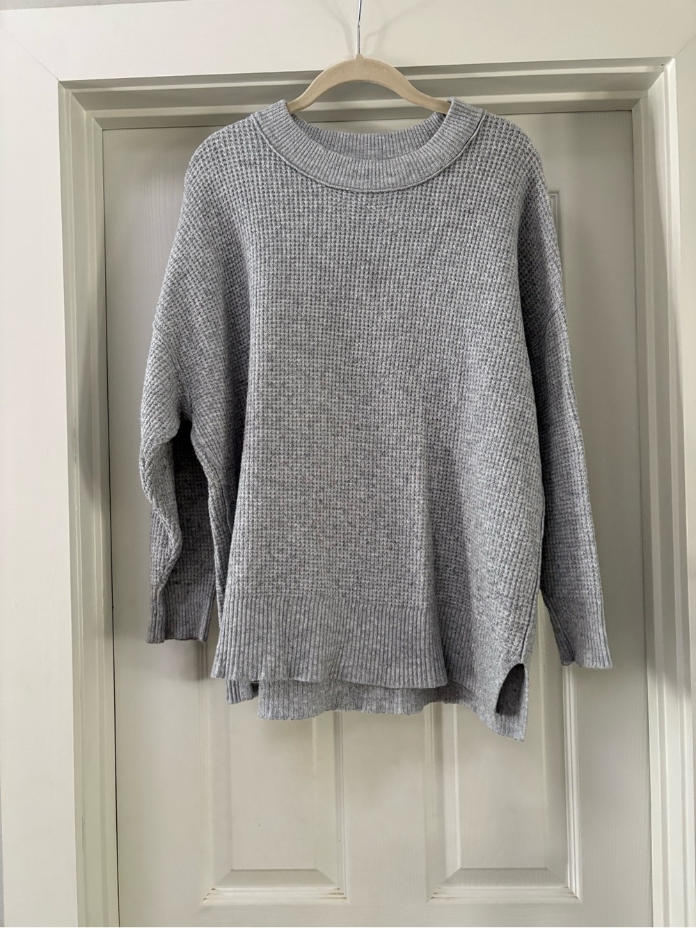 aerie Heather Gray Waffle-Knit Crew Sweater
